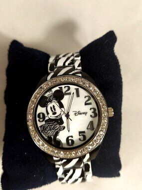 Disney Minnie Rhinestone Tiger Stripe Watch Link Band Japan Accutime NOS